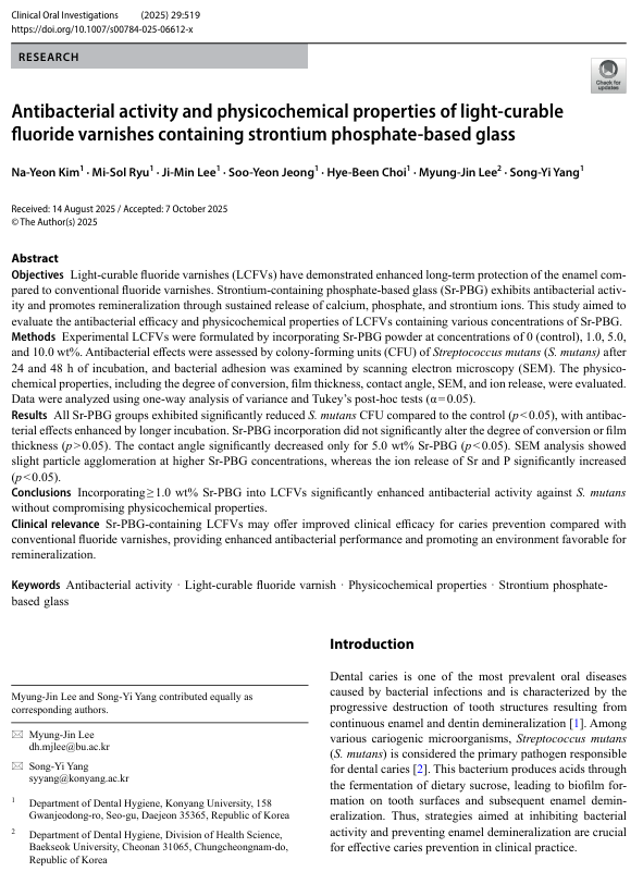 4학년 학생 주도 연구, SCI 저널 Clinical Oral Investigations 게재